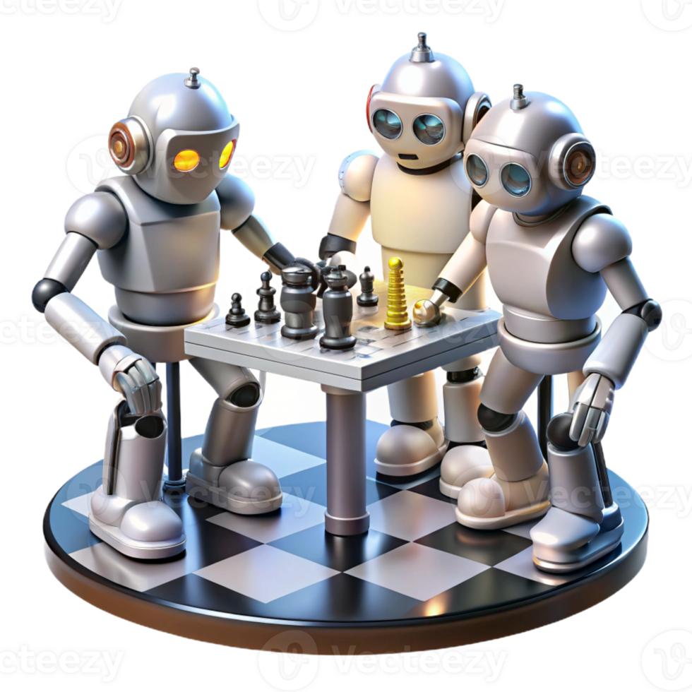 elegant classic Robots Playing Chess Dimly Lit Room high resolution png