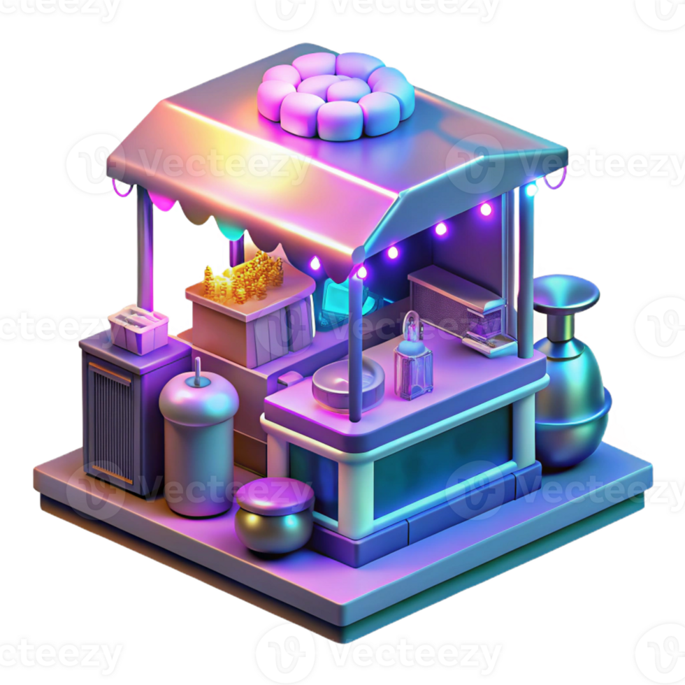 serene creative Cyberpunk Street Market Holographic Vendors detailed png
