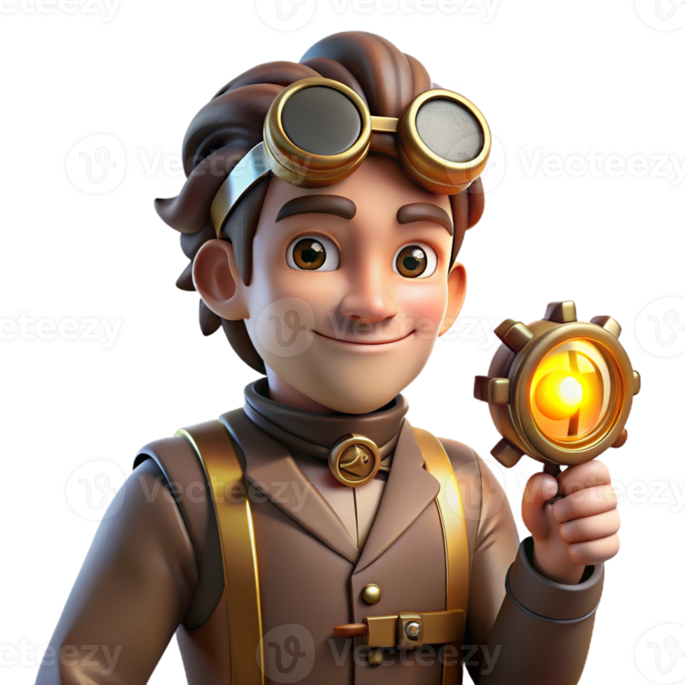 extraordinary traditional Steampunk Inventor Portrait Goggles and Gear detailed png