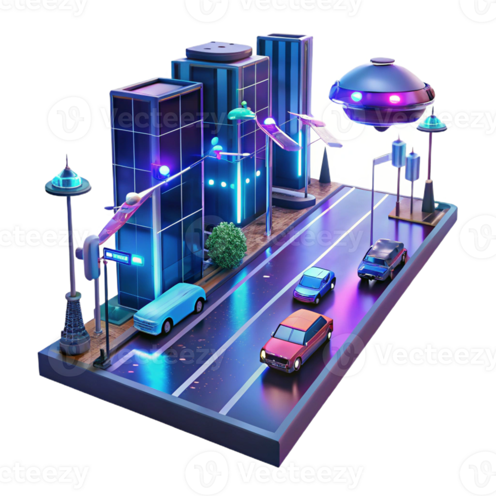 vibrant contemporary Cyberpunk Street Holographic Advertisement exclusive png