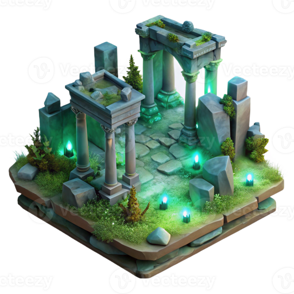dramatic rustic Ancient Ruins Overgrown with Glowi original png