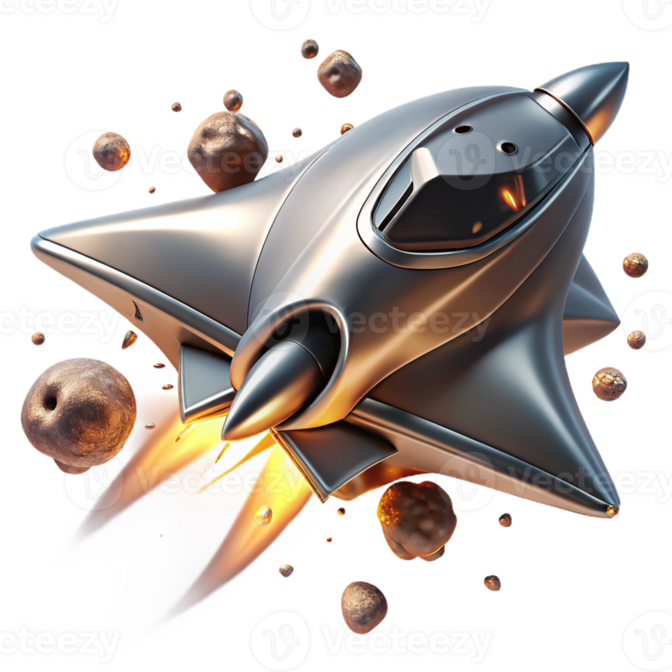 serene artistic Sleek Chrome Spaceship Crescent Design premium png