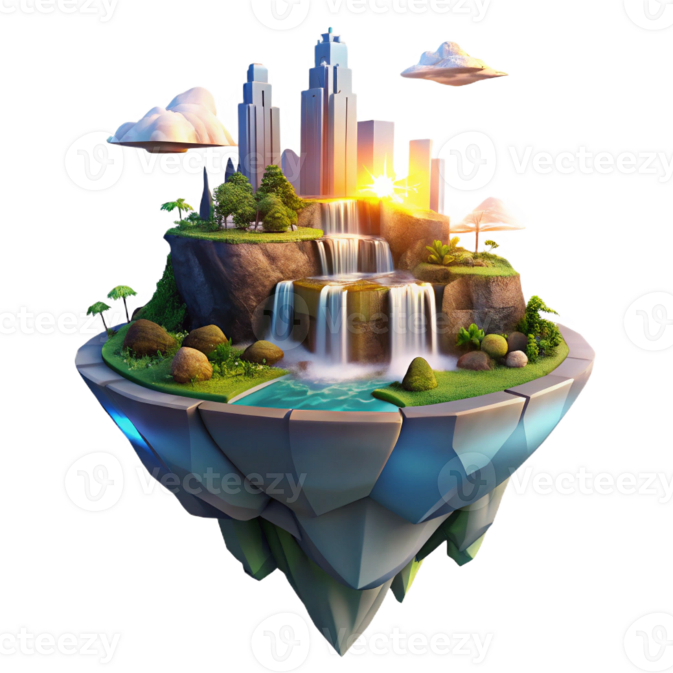 elegant creative A Floating Island City with Cascading Wat authentic png