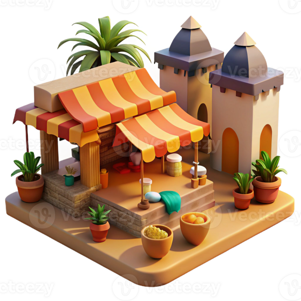 dramatic minimalist A Bustling Marketplace in a Desert Oasis high quality png