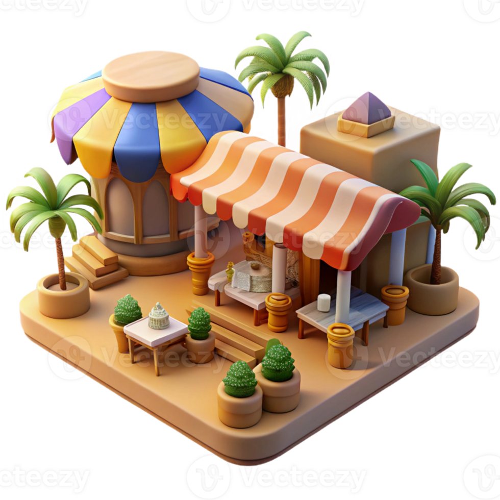elegant artistic A Bustling Marketplace in a Desert Oasis high quality png