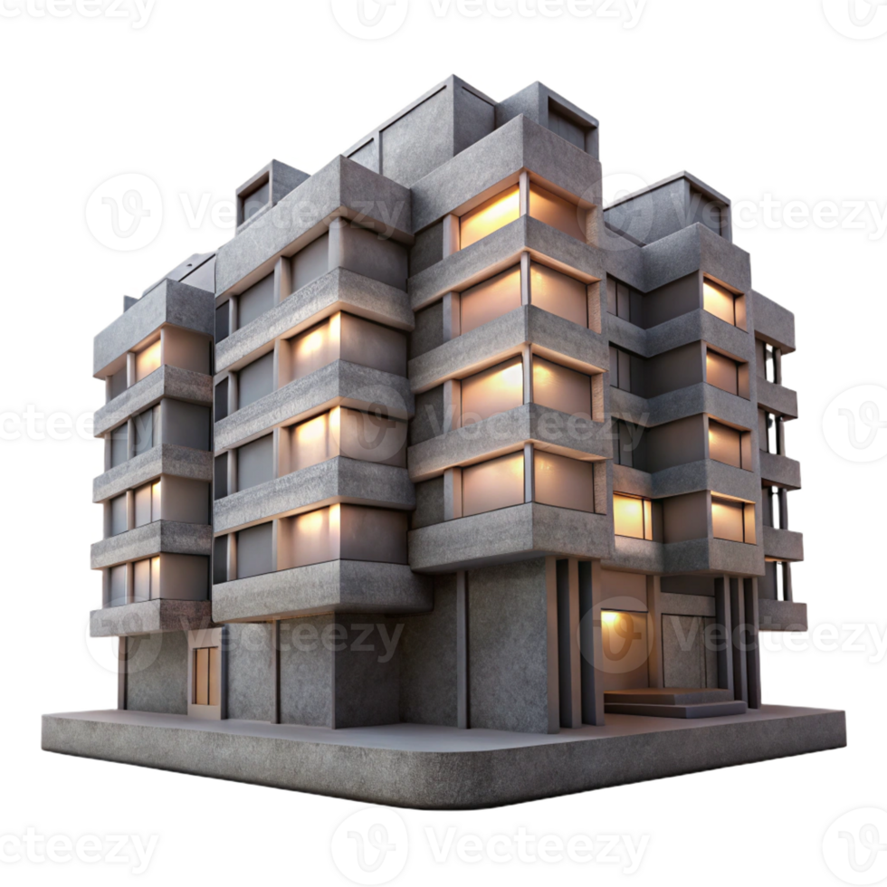 elegant modern A Brutalist Concrete Apartment Complex Wit professional png