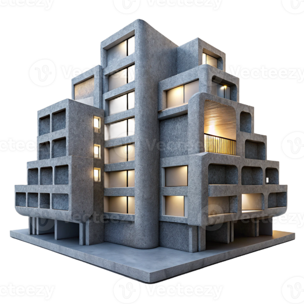 serene abstract A Brutalist Concrete Apartment Complex Wit professional png