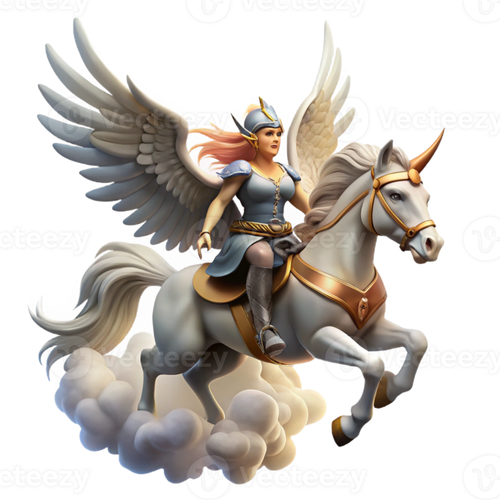 vibrant creative A Valkyrie Riding a Winged Horse Across A original png