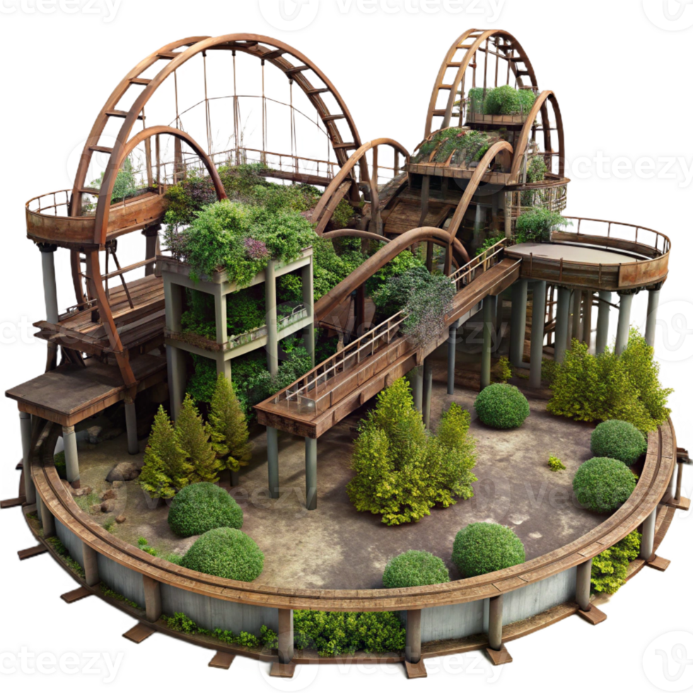 vibrant traditional Rusting Roller Coaster Abandoned Amusement Park exclusive png