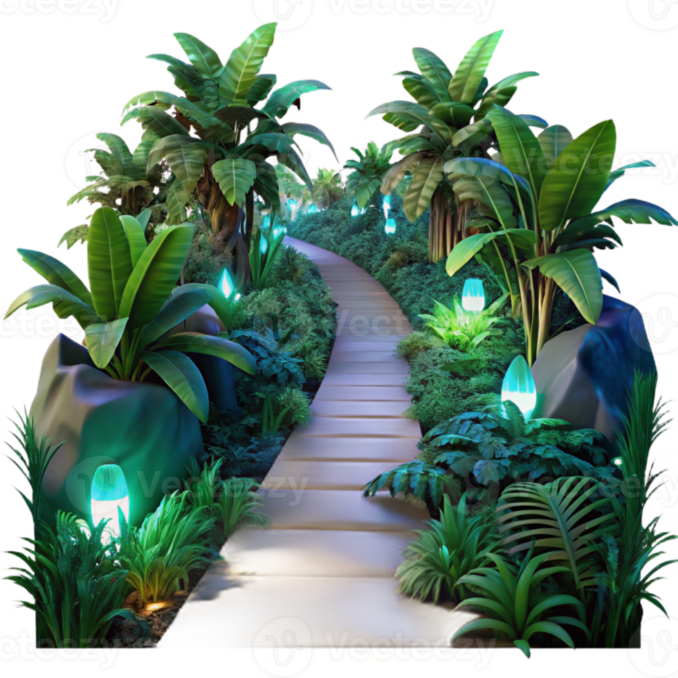 extraordinary creative A Lush Overgrown Jungle Path at Twilight 4K png