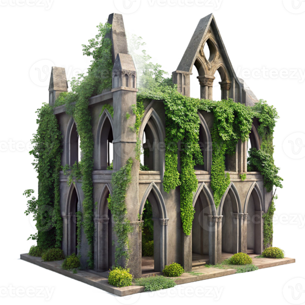 impressive artistic A Crumbling Gothic Cathedral Overgrown Wi detailed png