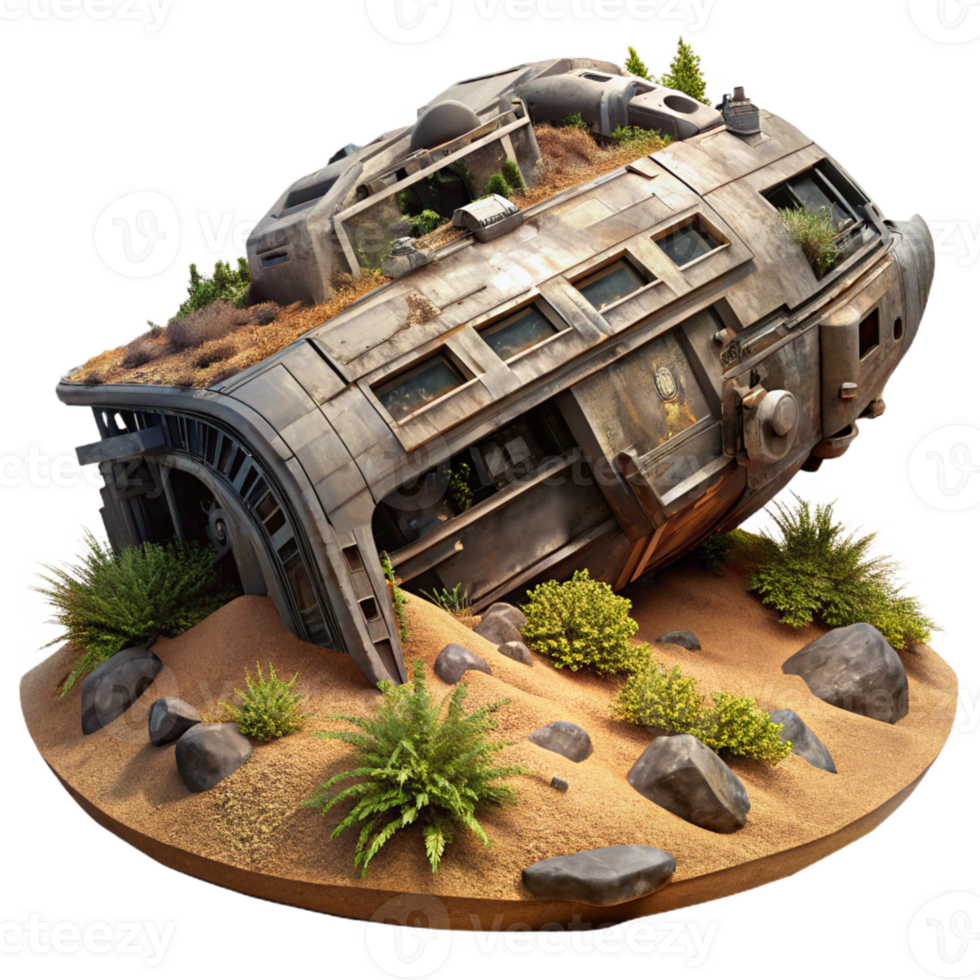 elegant abstract Derelict Spaceship Overgrown with Vines 4K png