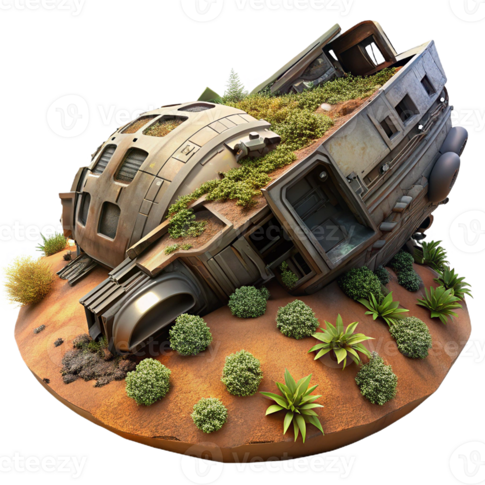 stunning classic Derelict Spaceship Overgrown and Colossal high quality png