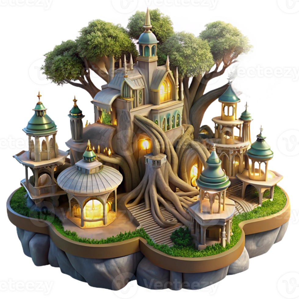 elegant classic An Intricate Elven City Built Into the B detailed png