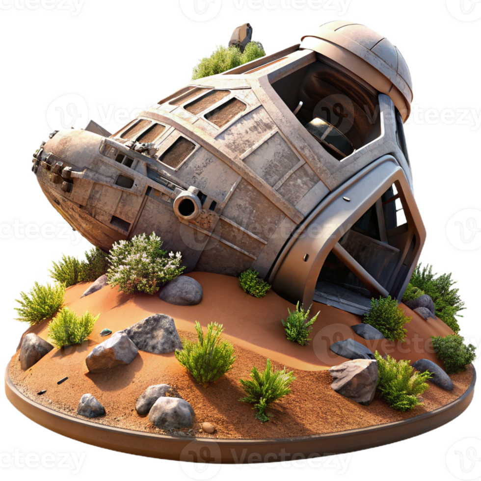 extraordinary classic Derelict Spaceship Overgrown and Crumbling professional png