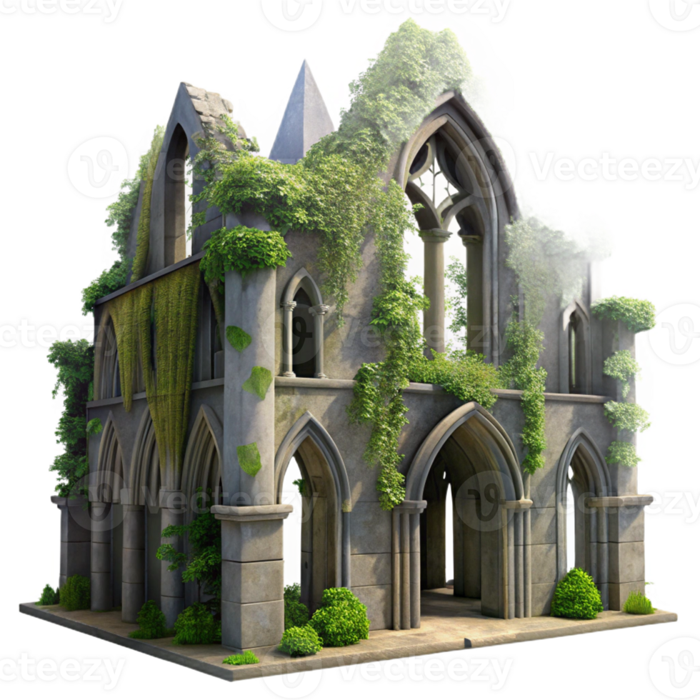 beautiful contemporary A Crumbling Gothic Cathedral Overgrown Wi 4K png