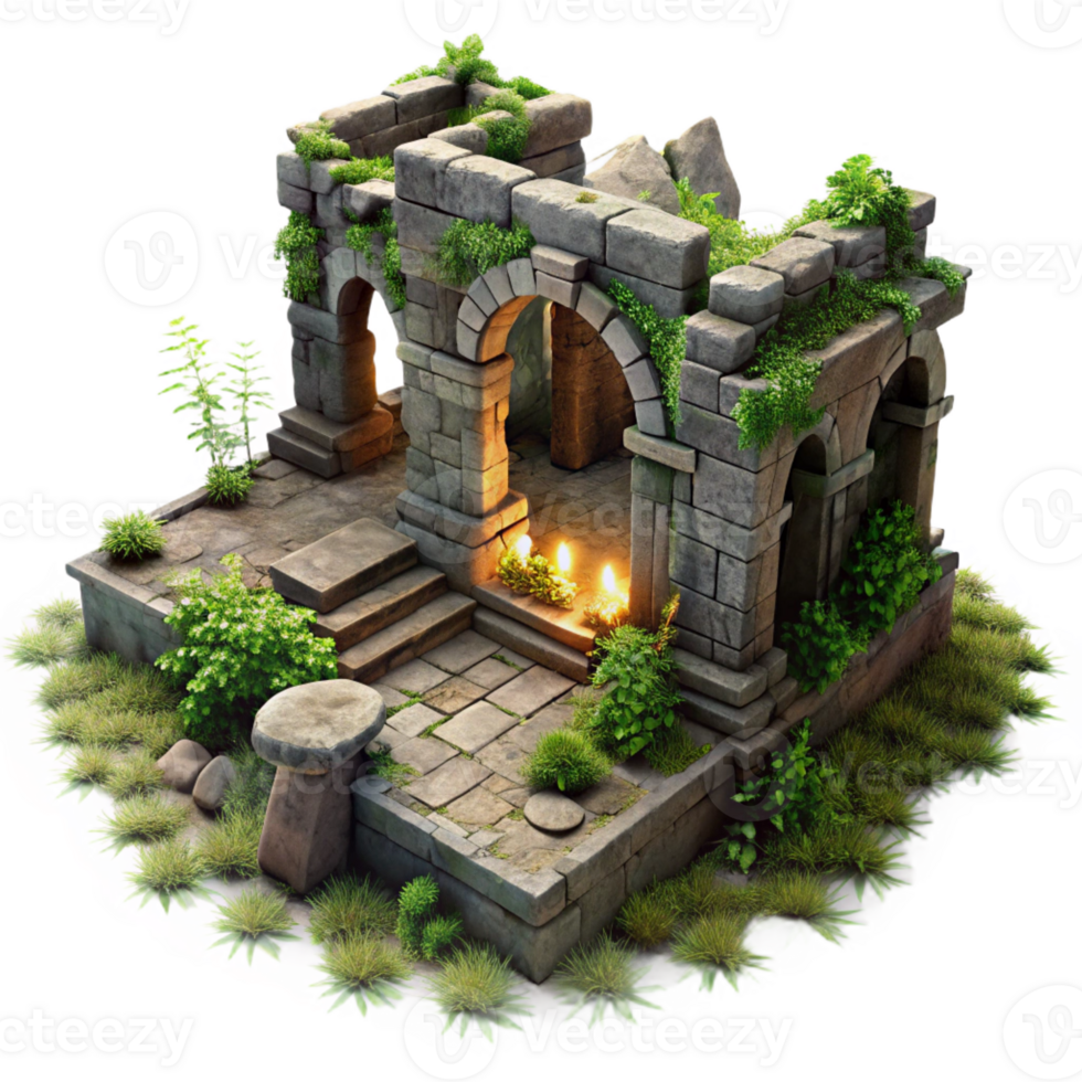extraordinary minimalist A Crumbling Ancient Ruin Overgrown with V 4K png