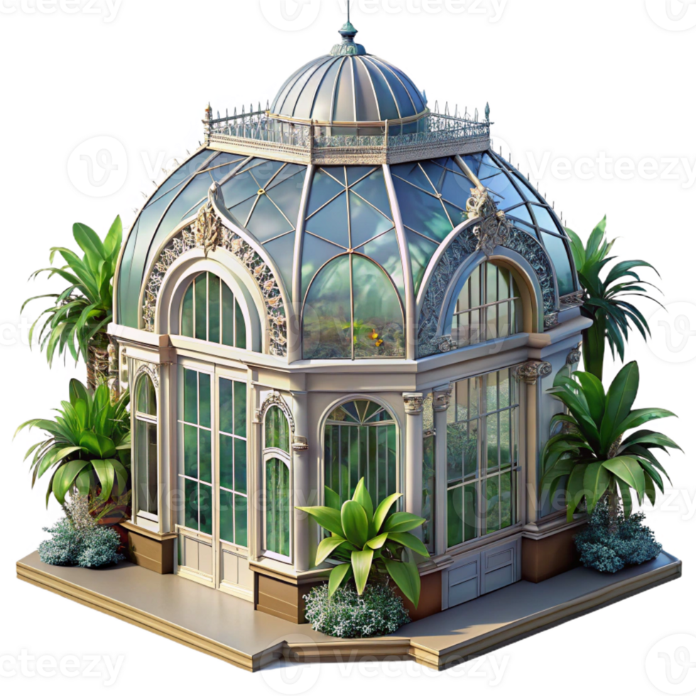 dramatic artistic Victorian Greenhouse Interior Abundant Plants high resolution png