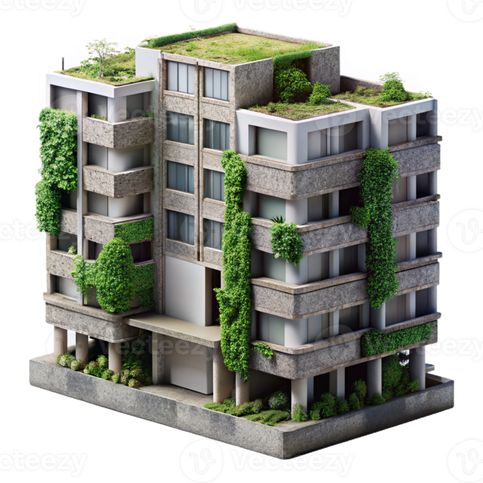 wonderful artistic Brutalist Concrete Apartment Complex Ov detailed png