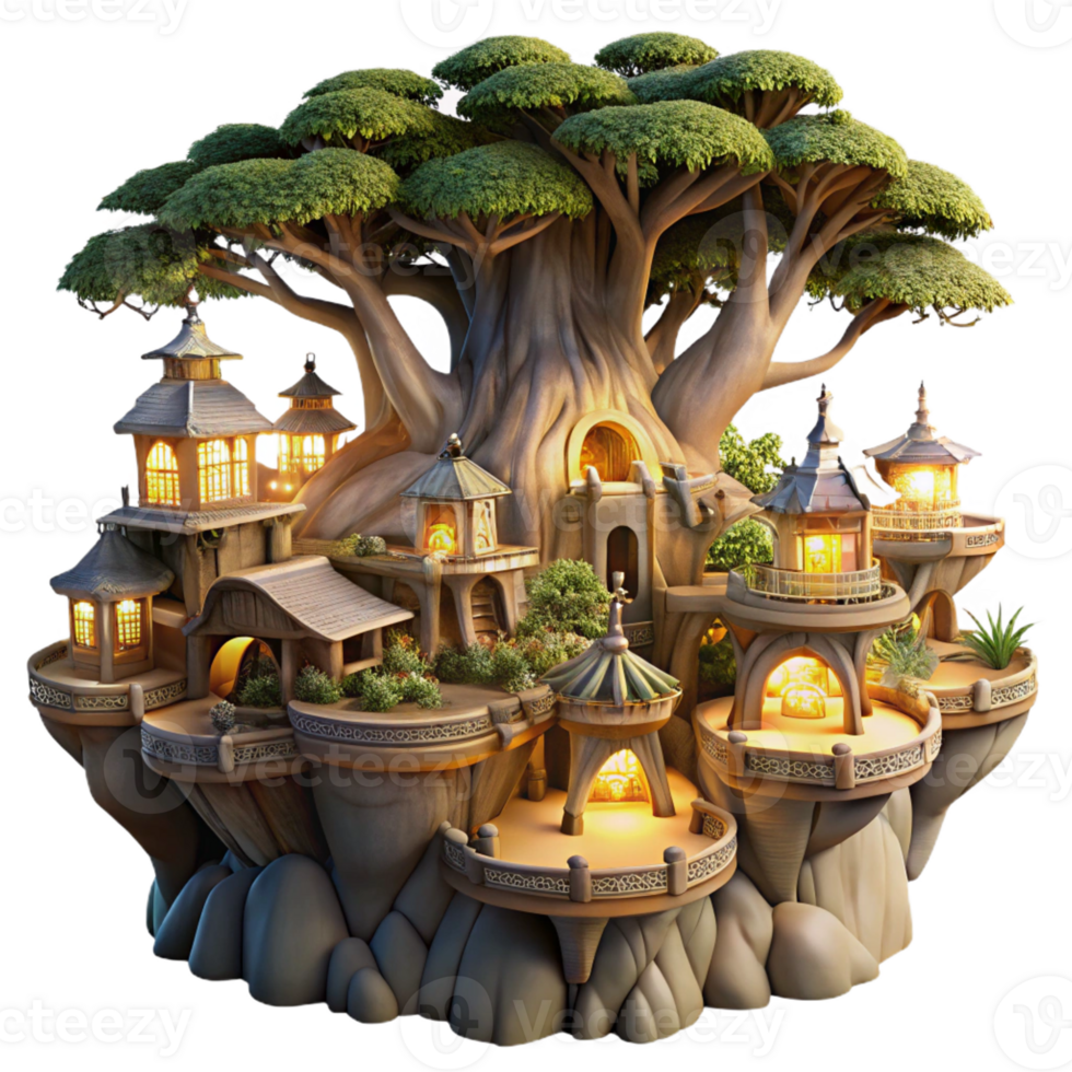 vibrant abstract An Intricate Elven City Built Into the B detailed png