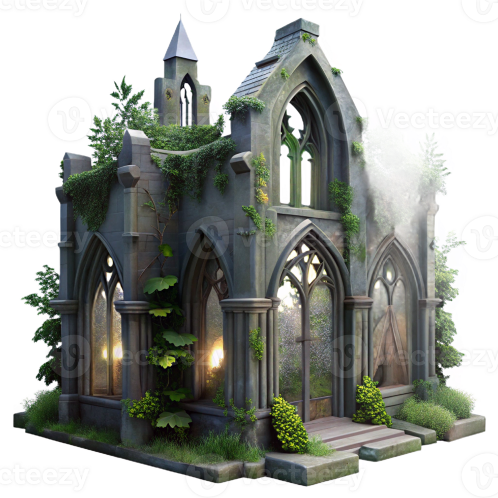 vibrant minimalist Overgrown Gothic Cathedral Ruins original png