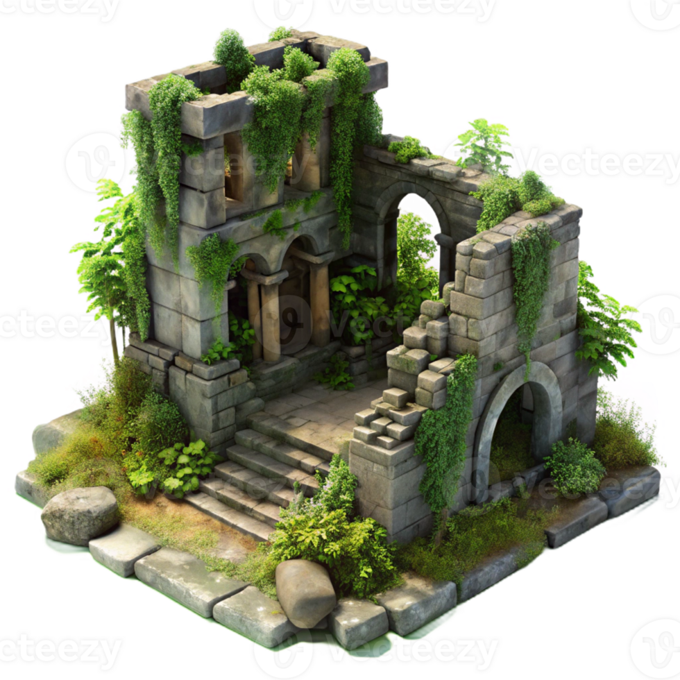 vibrant rustic A Crumbling Ancient Ruin Overgrown with V genuine png