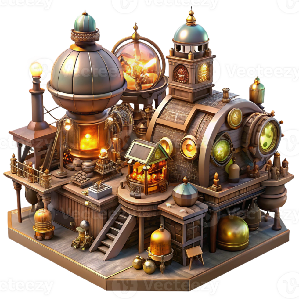 elegant traditional Steampunk Marketplace Bustling Crowd detailed png