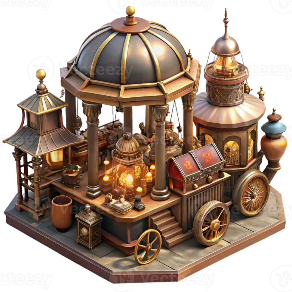 beautiful classic A Bustling Steampunk Marketplace Filled high resolution png