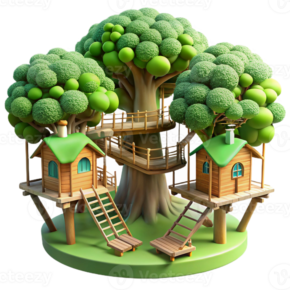 serene creative A Treehouse Village Interconnected by Rop authentic png