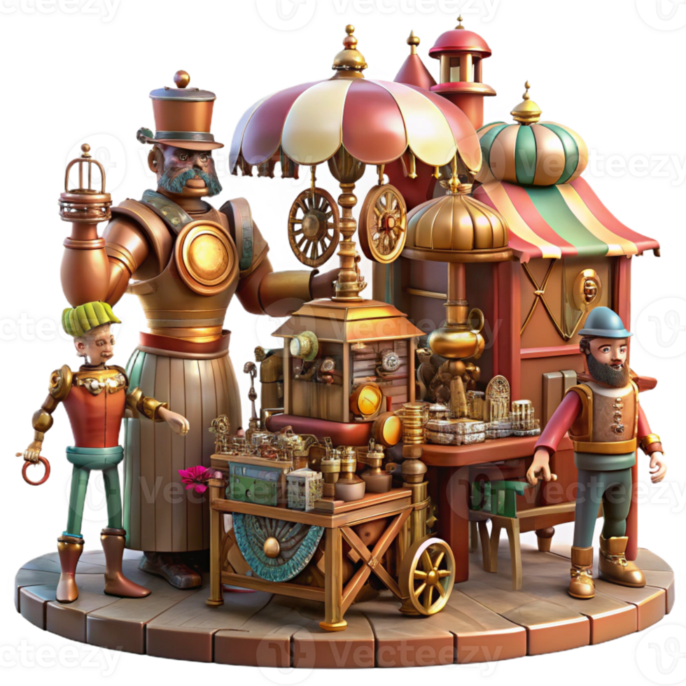 dramatic abstract Steampunk Marketplace Bustling Crowd high quality png