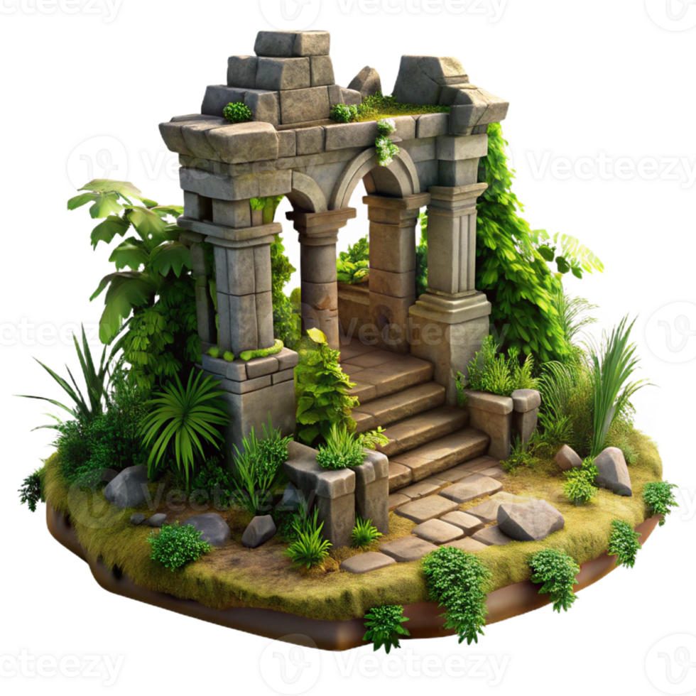 elegant modern A Crumbling Ancient Ruin Overgrown with V detailed png