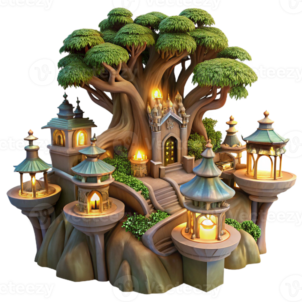 elegant creative An Intricate Elven City Built Into the B original png