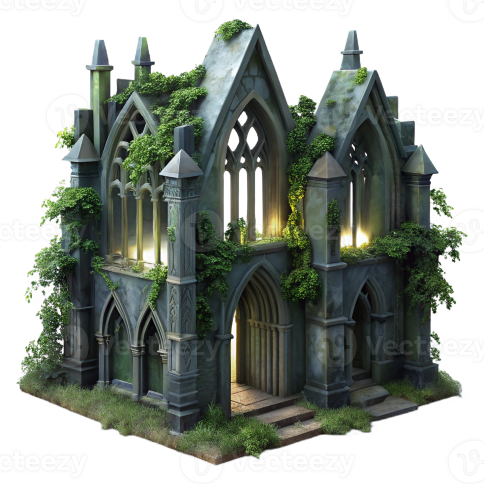 beautiful vintage A Crumbling Gothic Cathedral Overgrown Wi high resolution png
