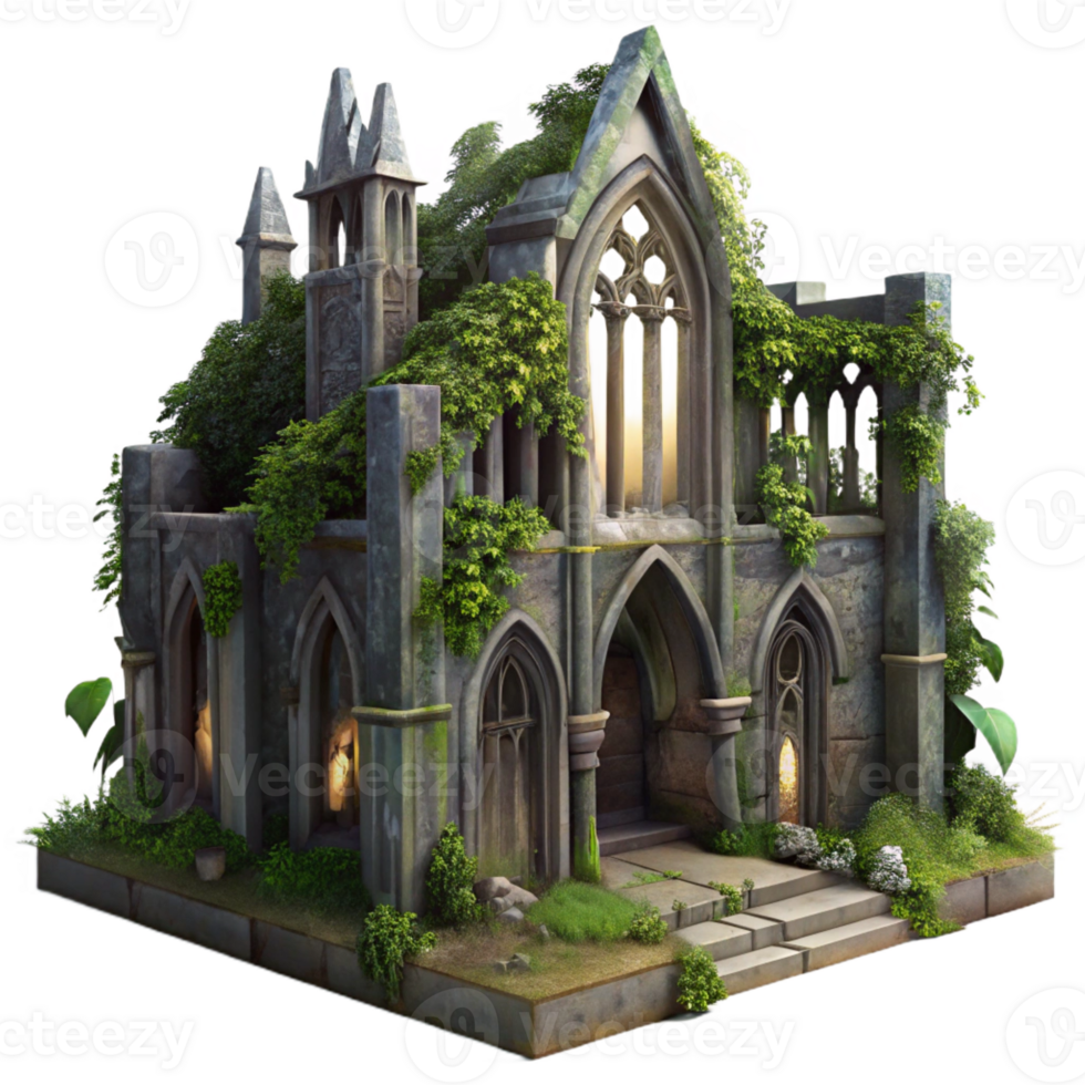 serene abstract A Crumbling Gothic Cathedral Overgrown Wi original png