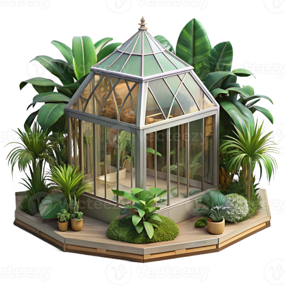 beautiful minimalist Victorian Greenhouse Filled with Lush Tro png