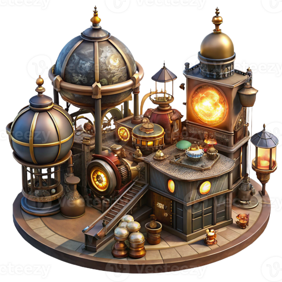 serene vintage Steampunk Marketplace Bustling Crowd authentic png