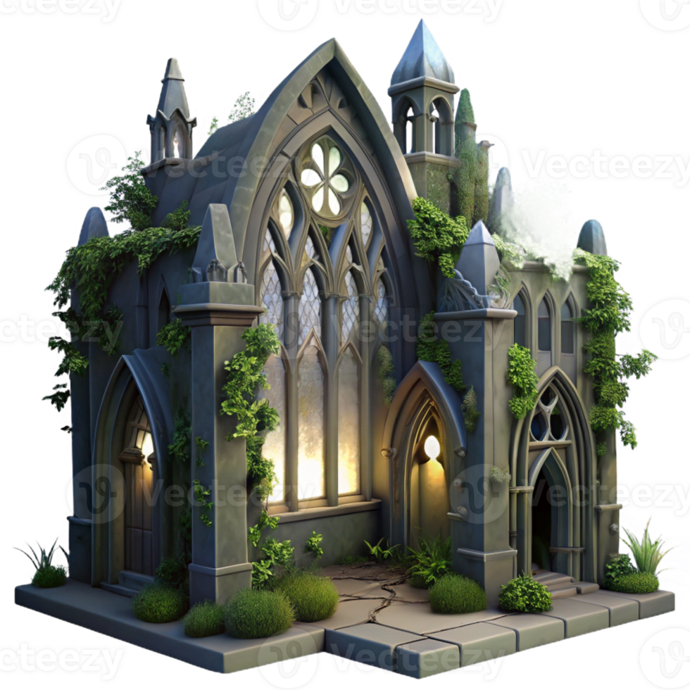 beautiful artistic Overgrown Gothic Cathedral Ruins genuine png
