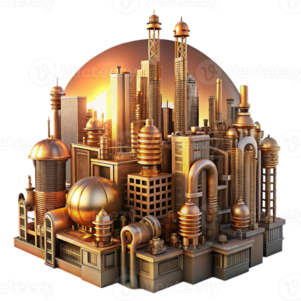 extraordinary minimalist A Steampunk Cityscape Towering Building high quality png