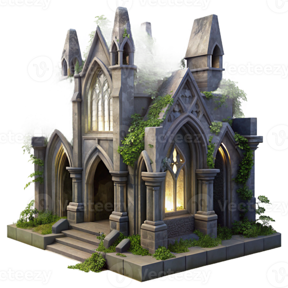 impressive vintage A Crumbling Gothic Cathedral Overgrown Wi authentic png