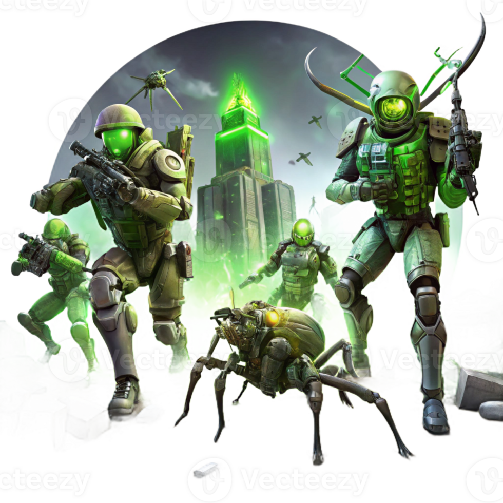 dramatic abstract A Group of Futuristic Soldiers in Power A detailed png