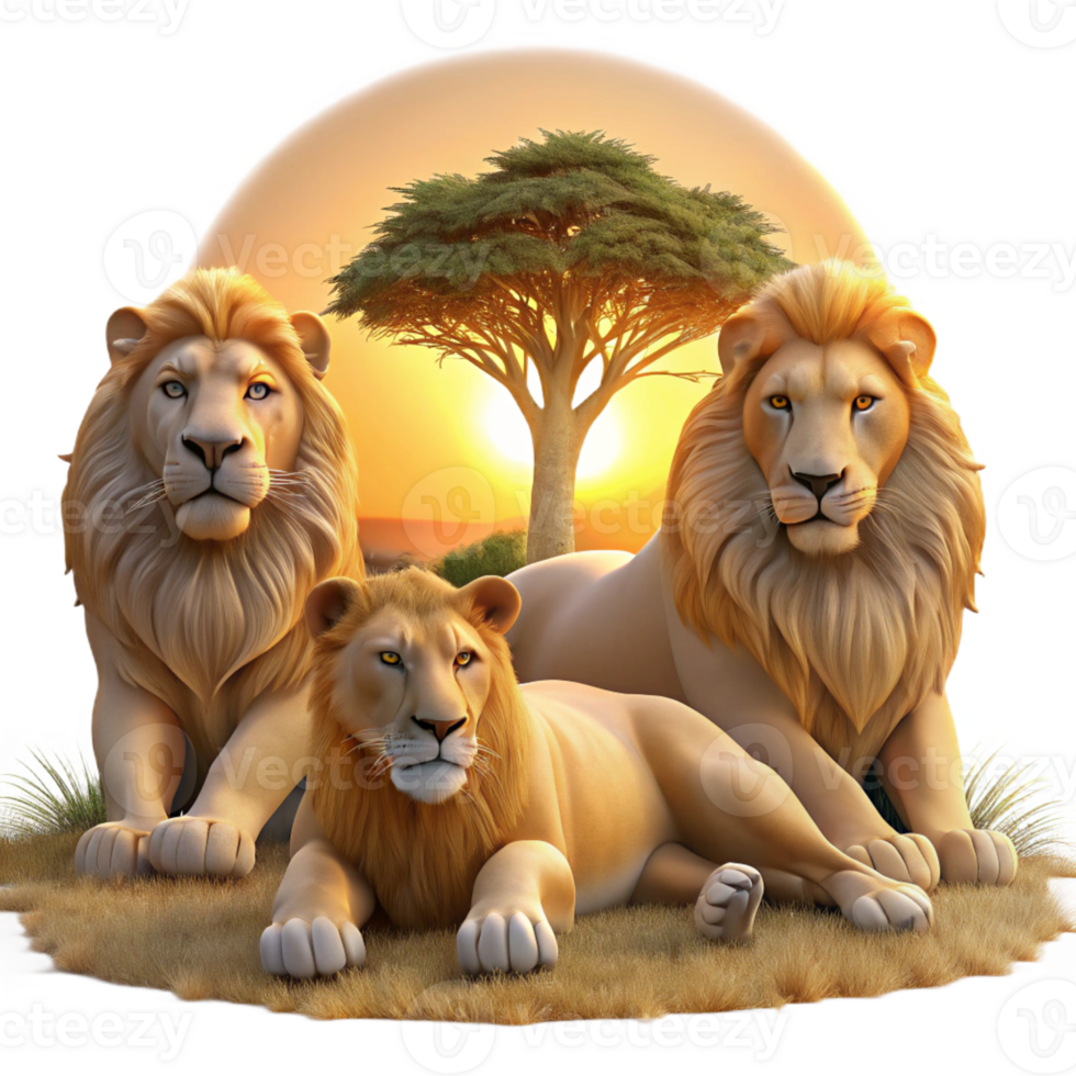 serene modern A Regal Lion Pride Resting in the Afric 4K png