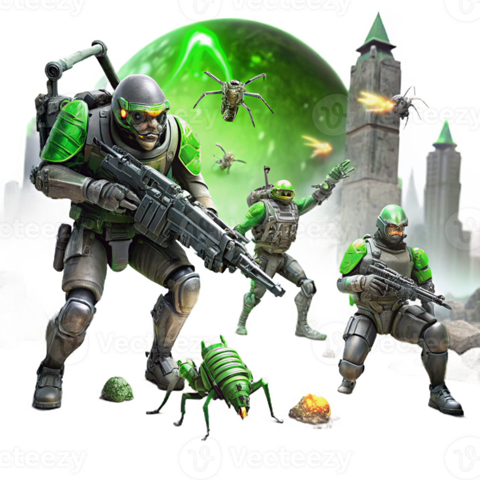 dramatic traditional A Group of Futuristic Soldiers in Power A 4K png