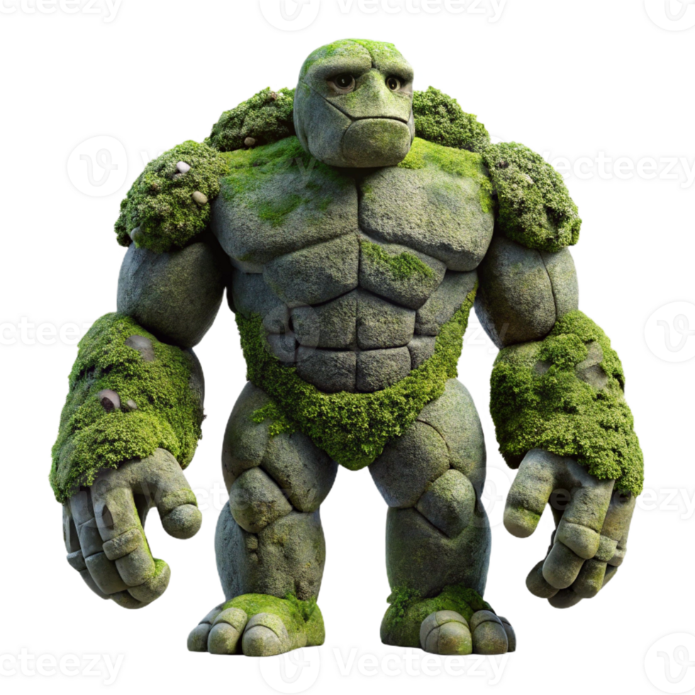 beautiful minimalist Moss and Stone Golem high quality png