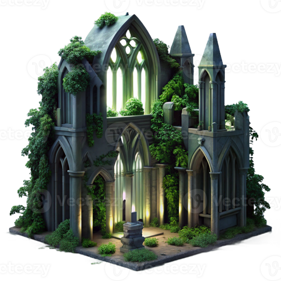 dramatic minimalist A Crumbling Gothic Cathedral Overgrown W exclusive png