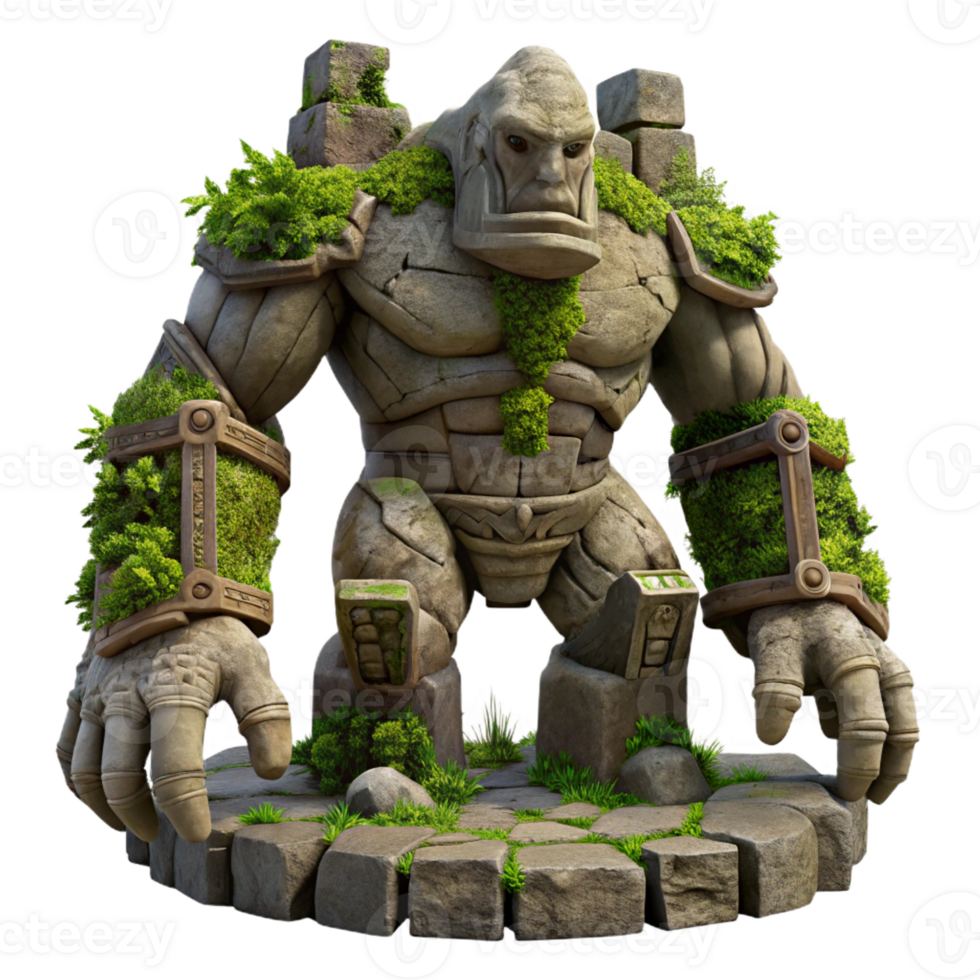 elegant rustic A Colossal Golem Made of Stone Standing Gu 4K png