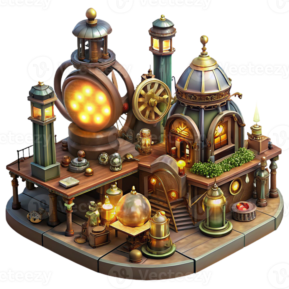 magnificent contemporary Steampunk Marketplace Bustling Crowd authentic png