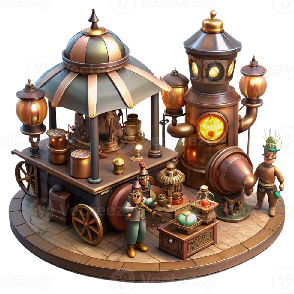 extraordinary abstract A Bustling Steampunk Marketplace Filled W exclusive png