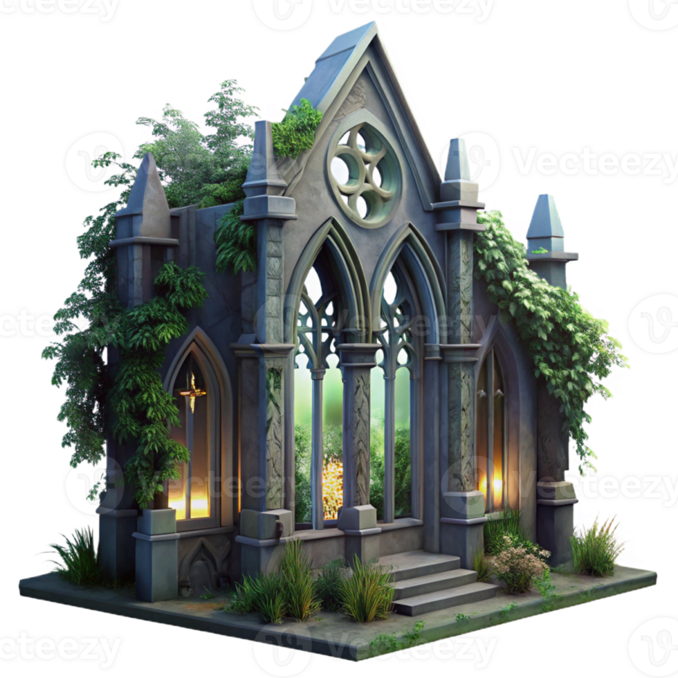 elegant rustic Crumbling Gothic Cathedral Overgrown with Vines exclusive png