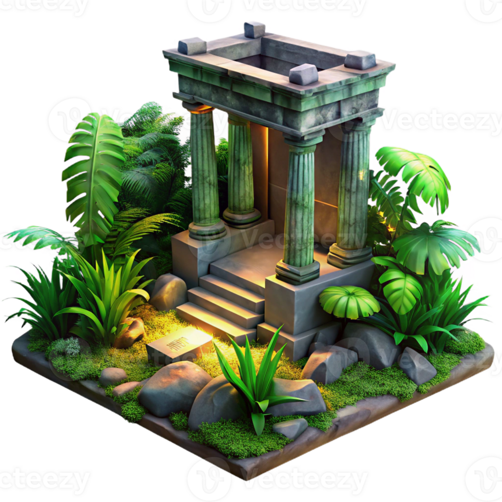 serene vintage Ruined Ancient Temple Overgrown with Jung png