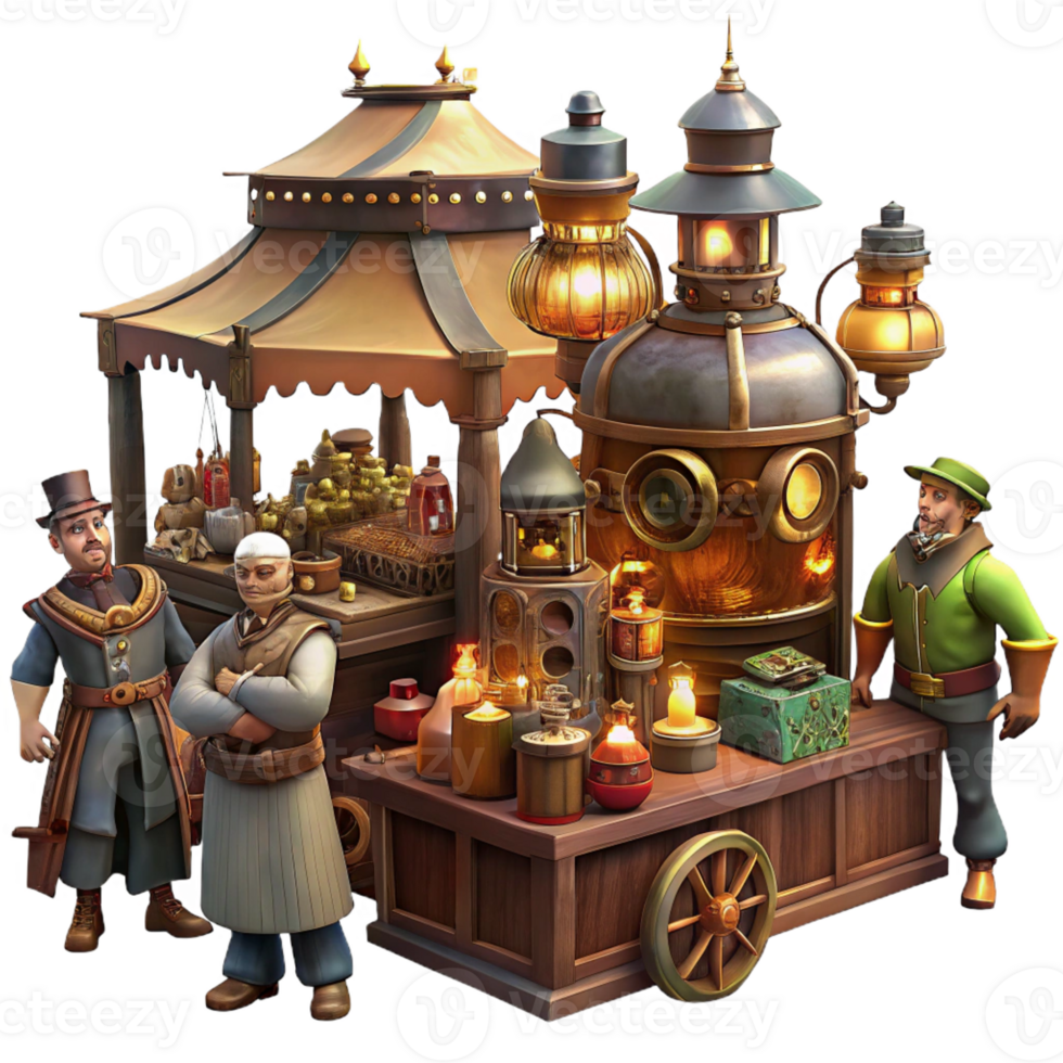 elegant creative Steampunk Marketplace Bustling Crowd original png